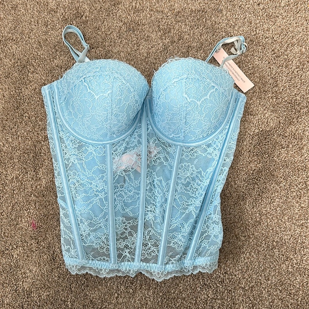 Victoria’s Secret Bustier, light blue.